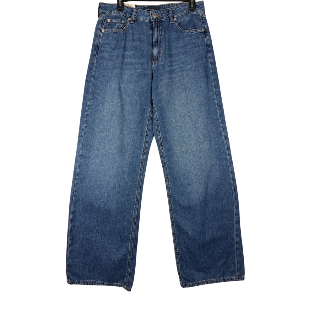 Aeropostale Womens High Rise Wide Leg Jeans Medium Wash Blue Denim Size 8 NEW